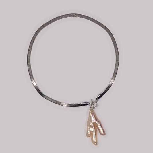 Pearl Chicken Foot x Herringbone Chain Necklace
