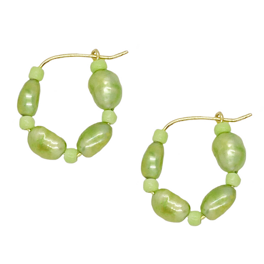 Mini Green Pearl Hoops