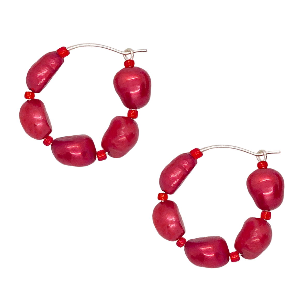 Ruby Red Pearl Hoops